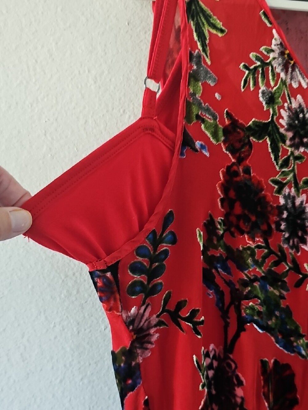 Johnny Was Red Floral V-Neck Maxi Dress with Black & Purple Accents - Picture 4 of 10